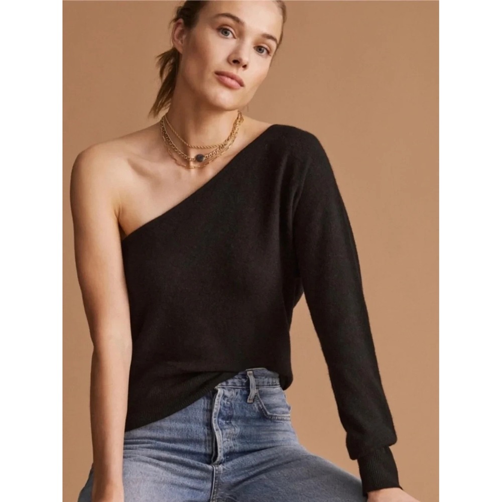 Maeve One Shoulder Black Cashmere Sweater Sz XS Anthropologie Nightlife Party